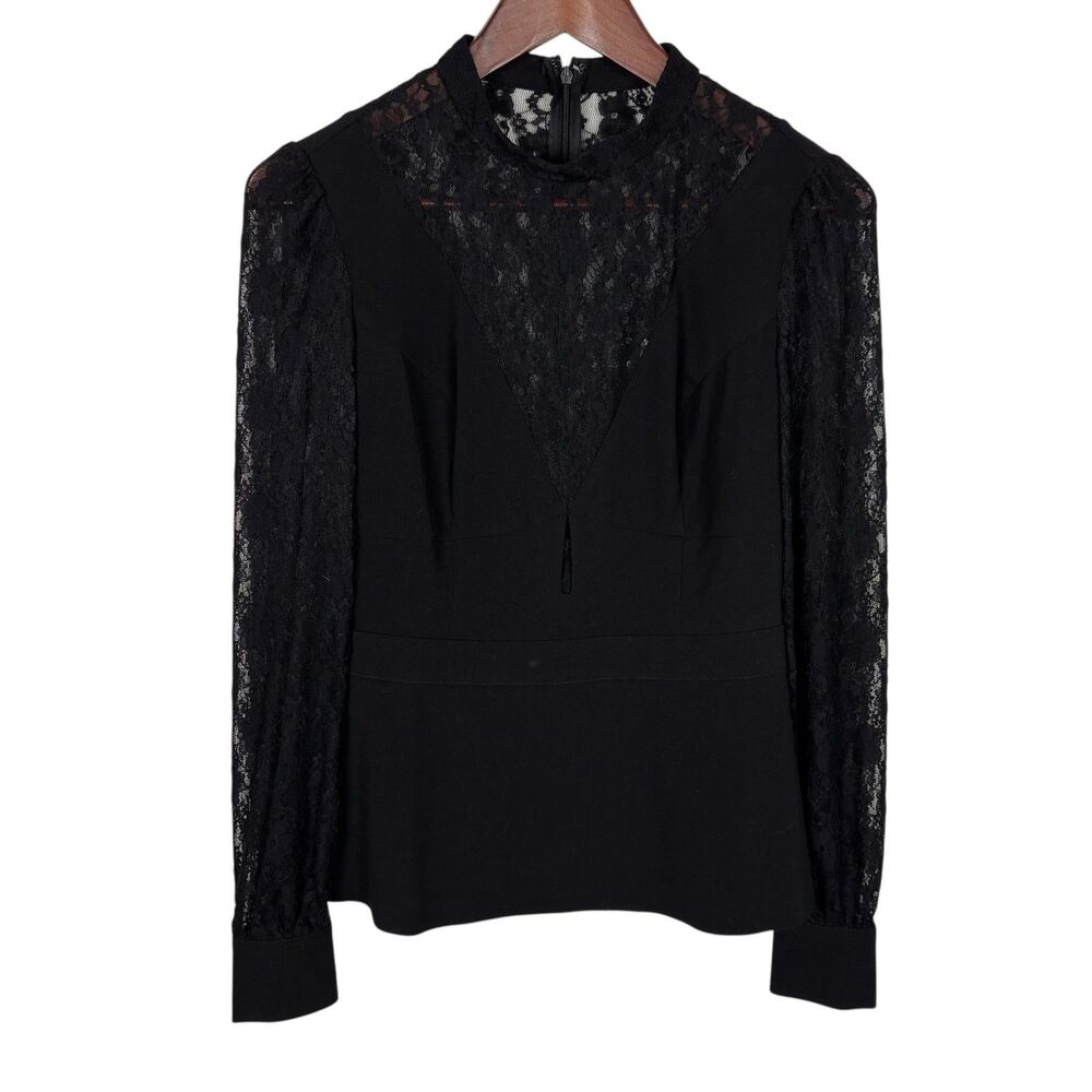 Venus Black Lace Detail V-Neck Long Sleeve Shirt Women's 2